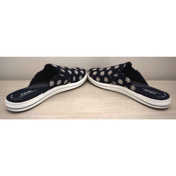 Clarks Cloudsteppers Women 9.5M Navy Floral Breeze Canvas Slip-On Mules - Picture 7 of 9